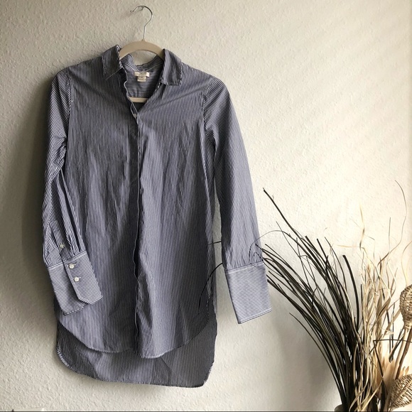 Blue and white stripe J Crew button up long - Picture 3 of 10